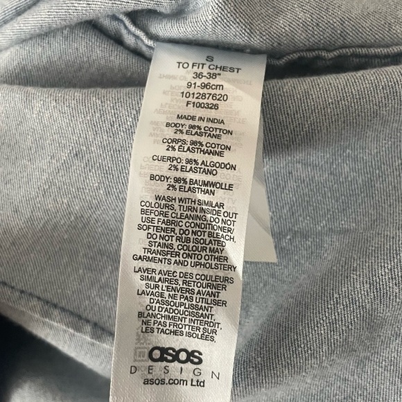 ☀️ASOS Short Sleeve Stretch Button-Up Denim Shirt Sz Small - Picture 2 of 4